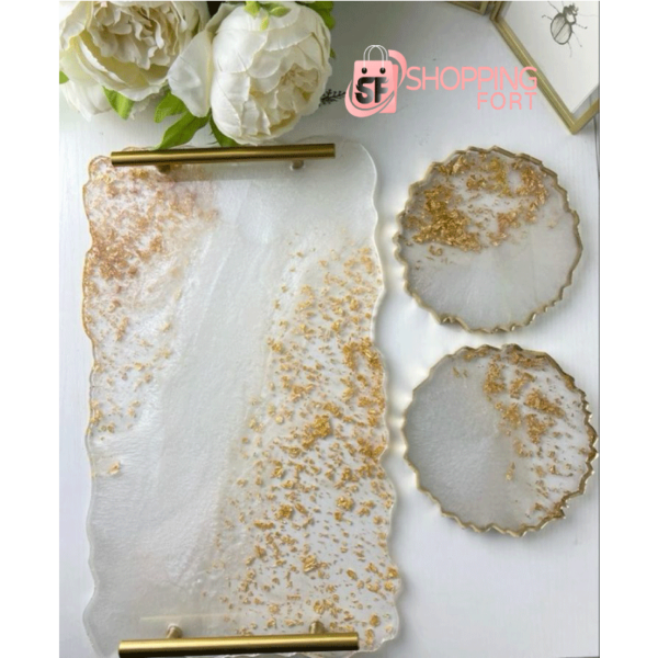 Resin Serving Tray with 2 Tea Coaster